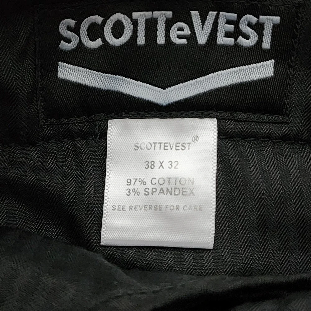 SCOTTeVEST Hidden Cargo Pants Mens 38x32 Black Travel Chino Cotton Blend Stretch